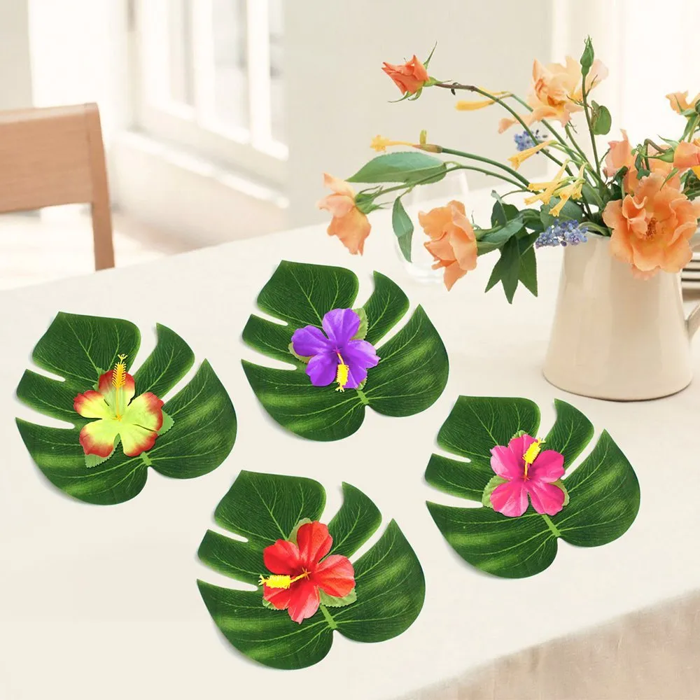 Artificial Tropical Palm Leaves And Silk Hibiscus Flowers Party Decor  Monstera Leaves Hawaiian Luau Jungle Beach Theme Party Decor6184149 From  Danuo, $4.9