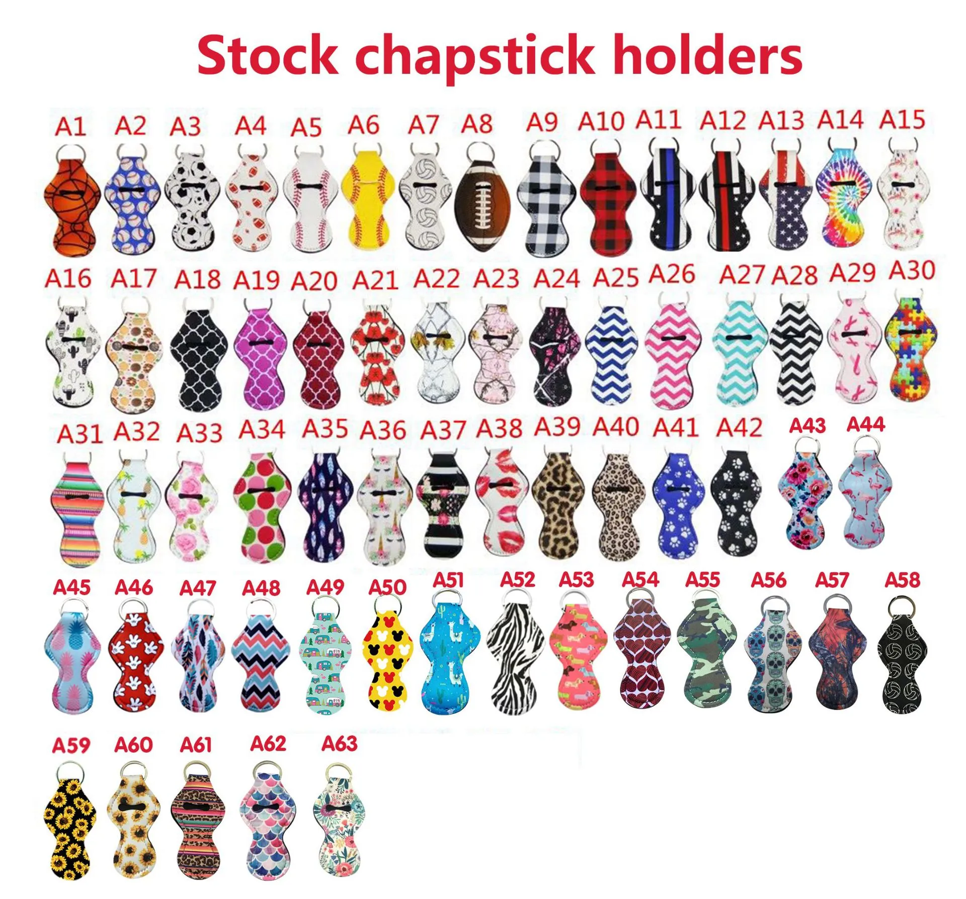 Neoprene Chapstick Holder Keychains 63pcs Bulk Lipstick Holder Keychains Chapstick Keyring Holder O melhor presente para aniversário de aniversário