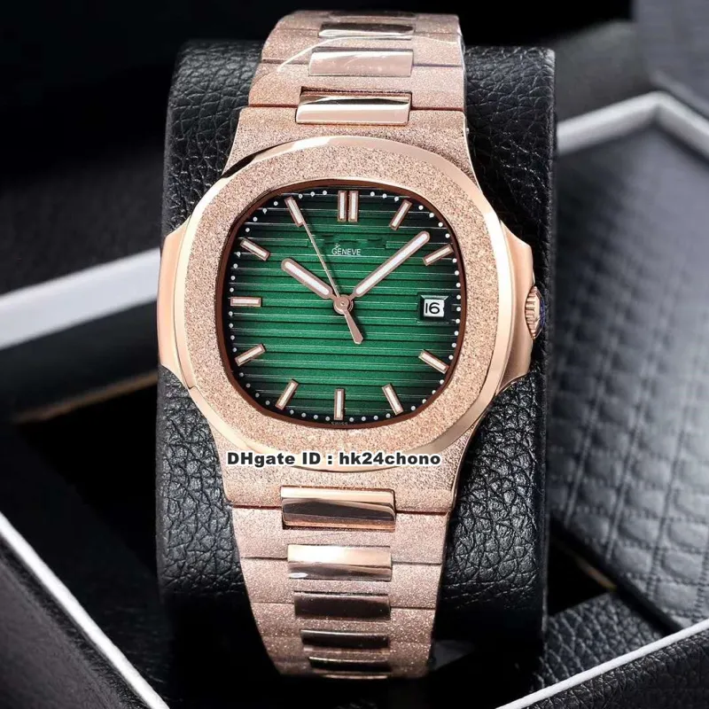 18 Style Best 40mm Nautilus 5711/1 Frosted Pink Gold Automatic Mechanical Mens Watch Green Dial Frosted Steel Strap Gents Sport Watches