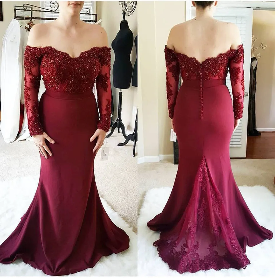 Robe Demoiselle d'Honneur Mermaid Långärmade Burgundy Bridmaid Dresses Spaghetti Straps Prom Klänningar Bröllopsfestklänningar