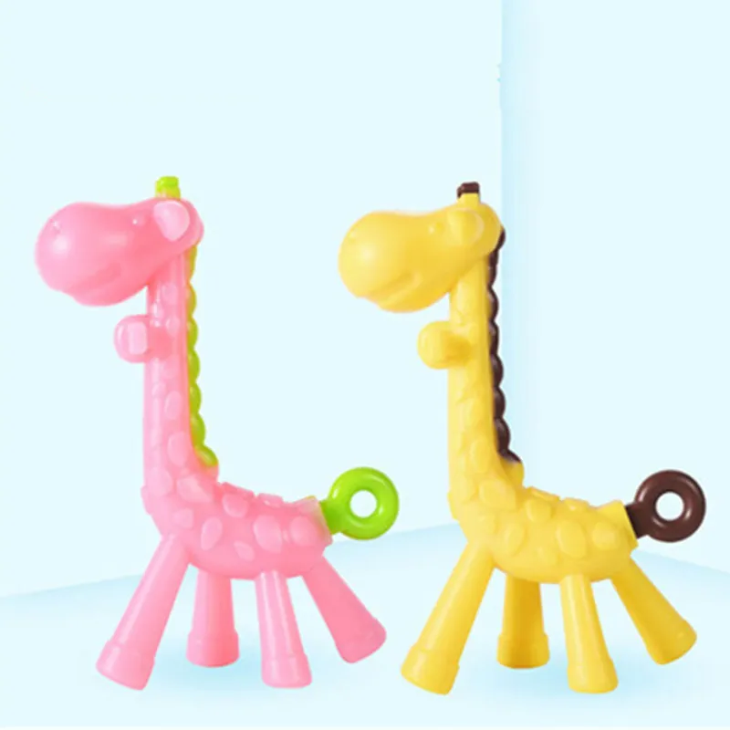 Massaggiagengive per bambini in silicone Giraffa Massaggiagengive Baby training morso giocattolo felice morbido molare Bastone Giocattoli da masticare Cura dei denti Durevole Molare Giocattoli 3 colori