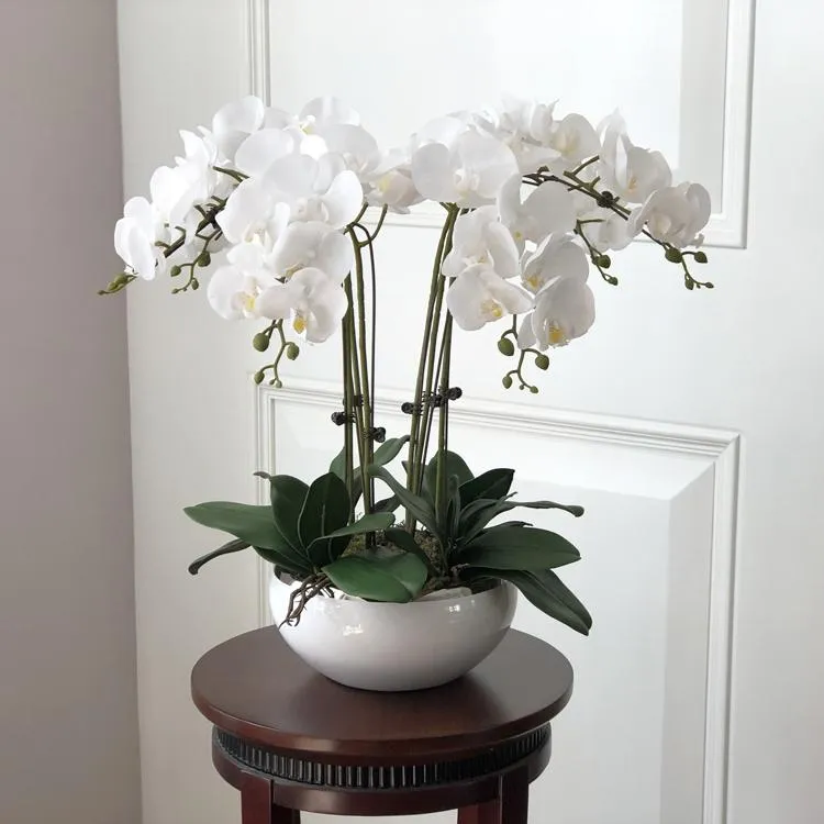 1 conjunto de orquídeas de alto grau sentimento mão mesa mesa arranjo sem vaso decoração de escritório em casa de flor artificial