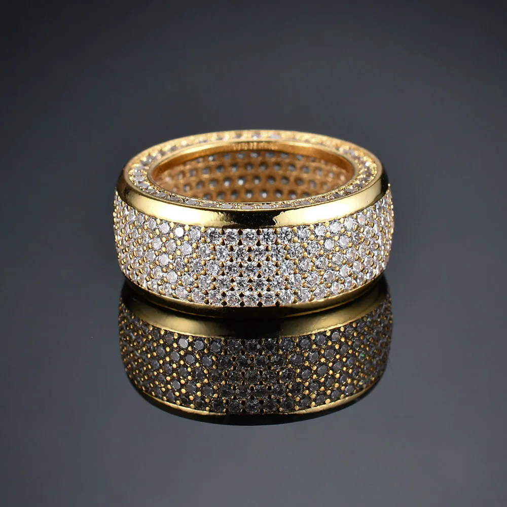 Men's Black Plated Cubic Zirconia Band Ring - Micro-Pave Iced Out Design, Size 10, With Polishing Cloth