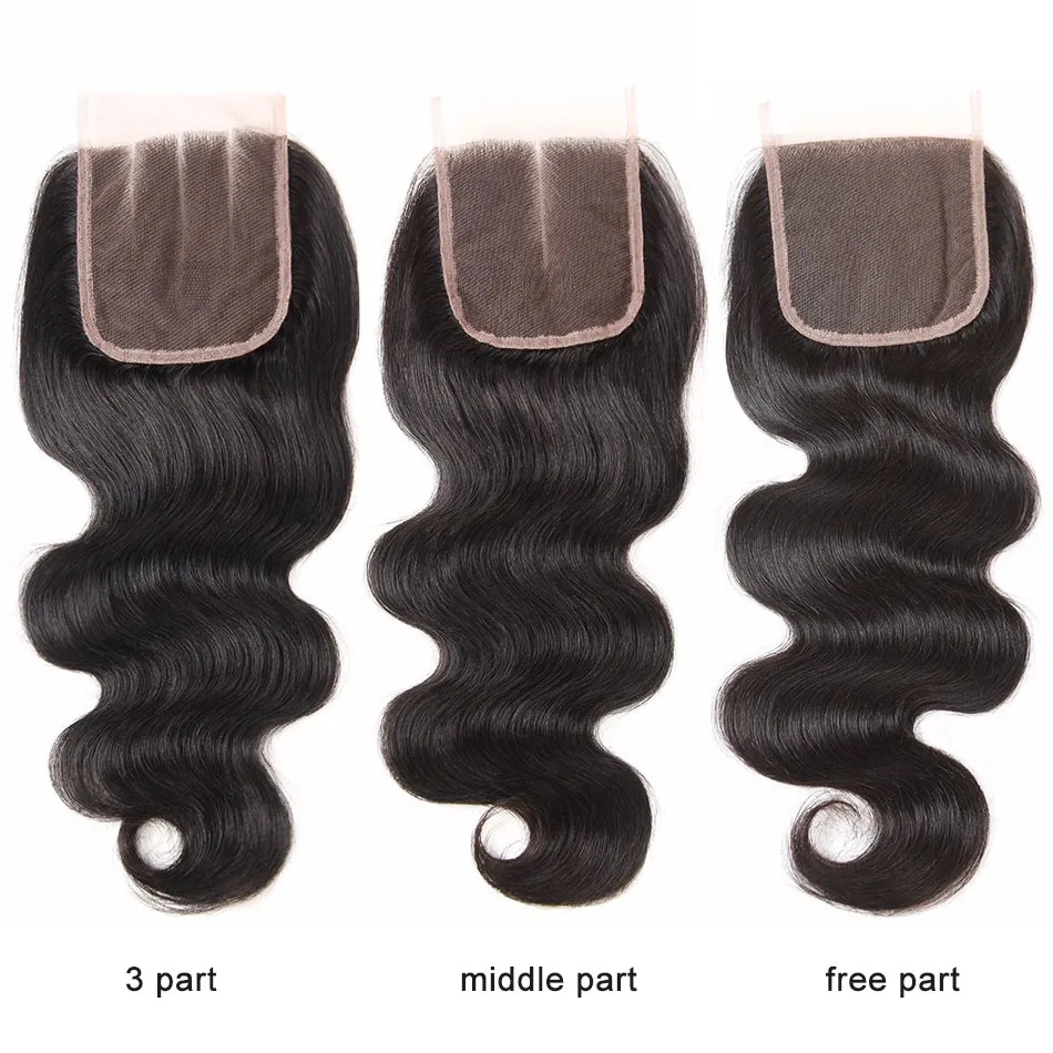 Brasilianska Virgin Hair Weave 3 buntar med spetslås Obearbetad Remy Human Hair Water Body Wave Straight Loose Deep Curly Natural Färg