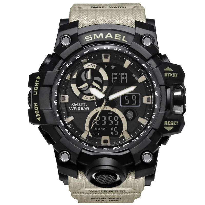 Reloj deportivo SMAEL para hombre, reloj deportivo con pantalla Dual, relojes de pulsera electrónicos LED digitales analógicos, reloj deportivo