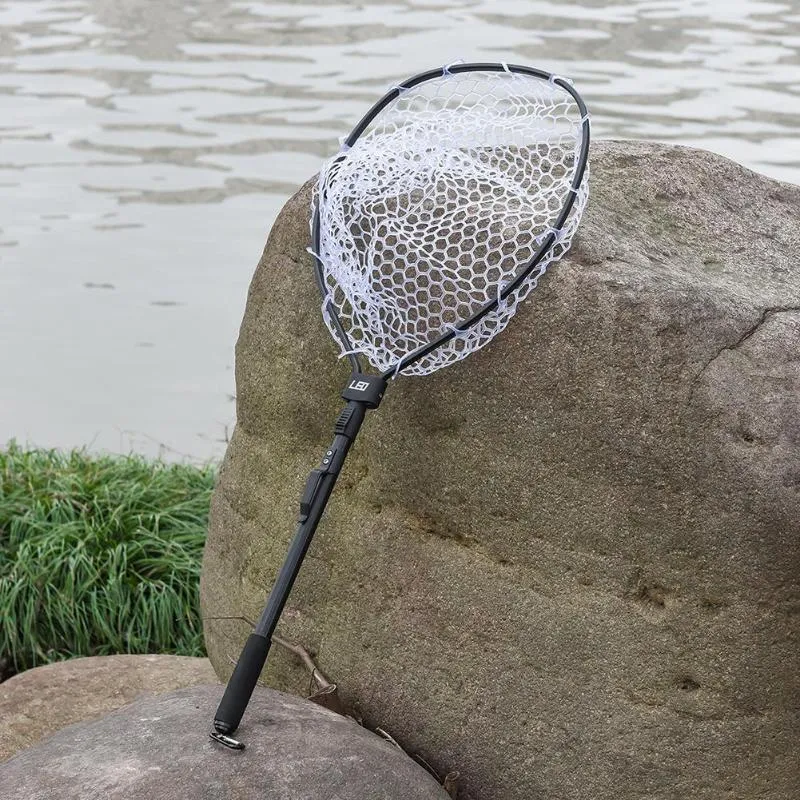 LEO Aluminium Alloy Foldable Fishing Brail Soft Rubber Landing Net