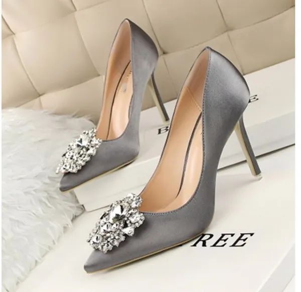 Women s Dark Green Satin Wedding Pumps Comfortable High Heel Bridal Shoes with Rhinestones Slip On Pointed Toe for Evening Party Prom 2024