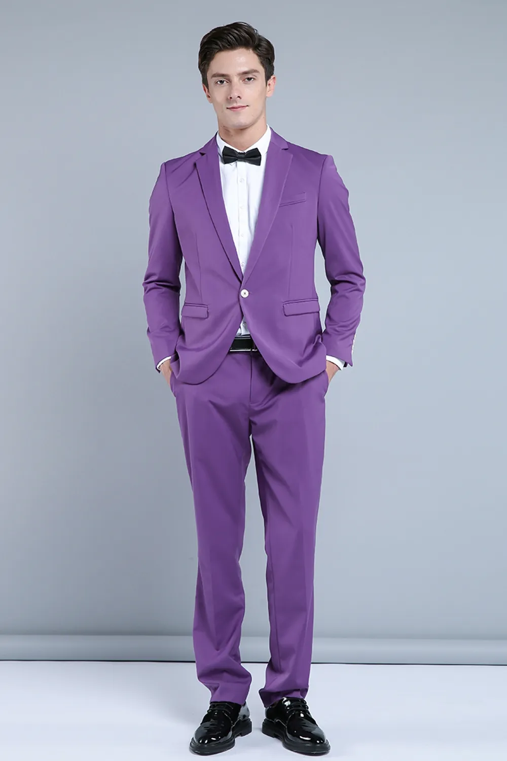 Plaul Fioletowy One Button Groom Tuxedos Notched Lapel Mężczyźni Garnitury Wedding / Prom / Dinner Best Man Blazer (Kurtka + Spodnie)