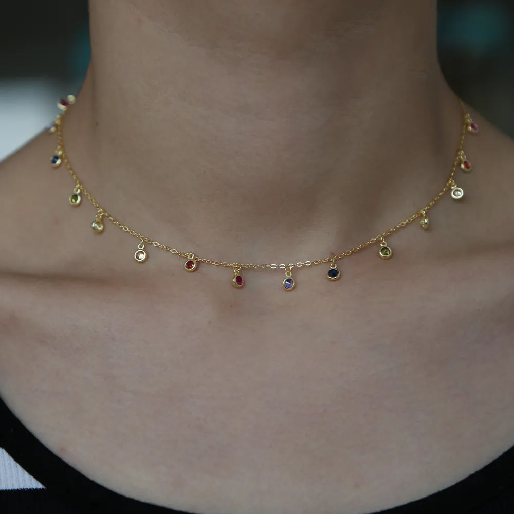 Drop Choker 2018 Gold Plated Rainbow CZ Drop Choker Necklace For Women Wholesale ...