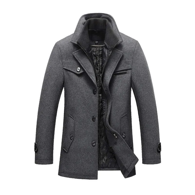 2019 Drop Shipping New Winter Wool Coat Slim Fit Jackets Mens Casual Warm Outerwear Jacket and Coat Men Pea Size M-4XL