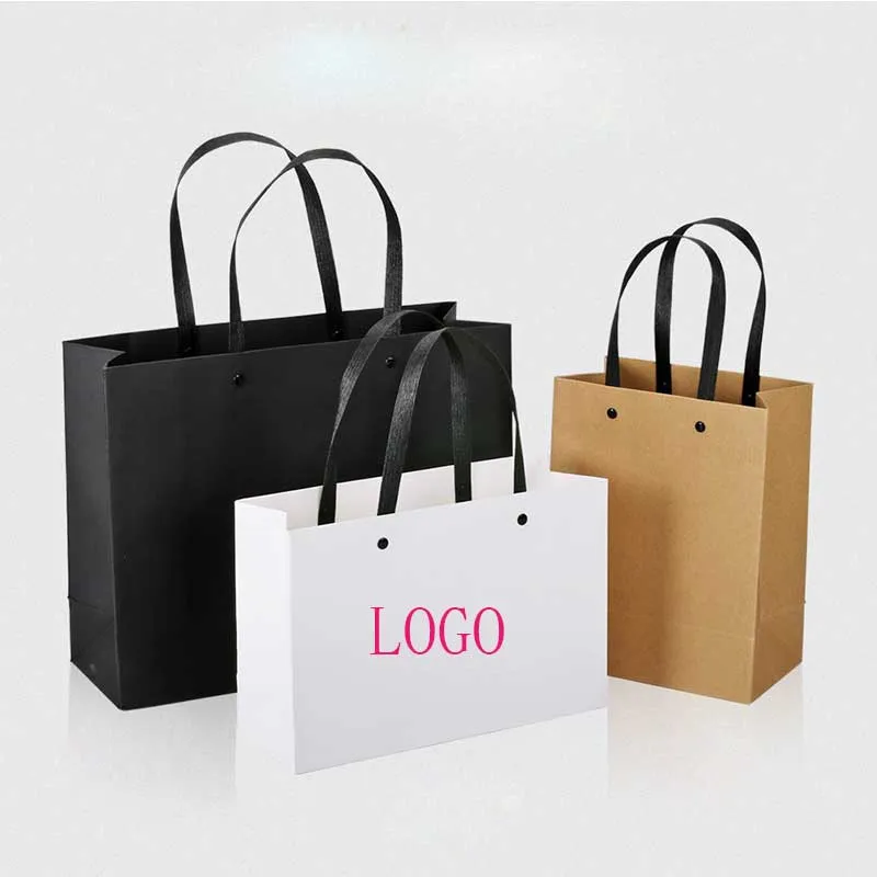 Papel Kraft Preto Branco Compras Presente Negócio Saco de Embalagem de Casamento pode ser personalizado Logo 22x17 25x32 30x42cm