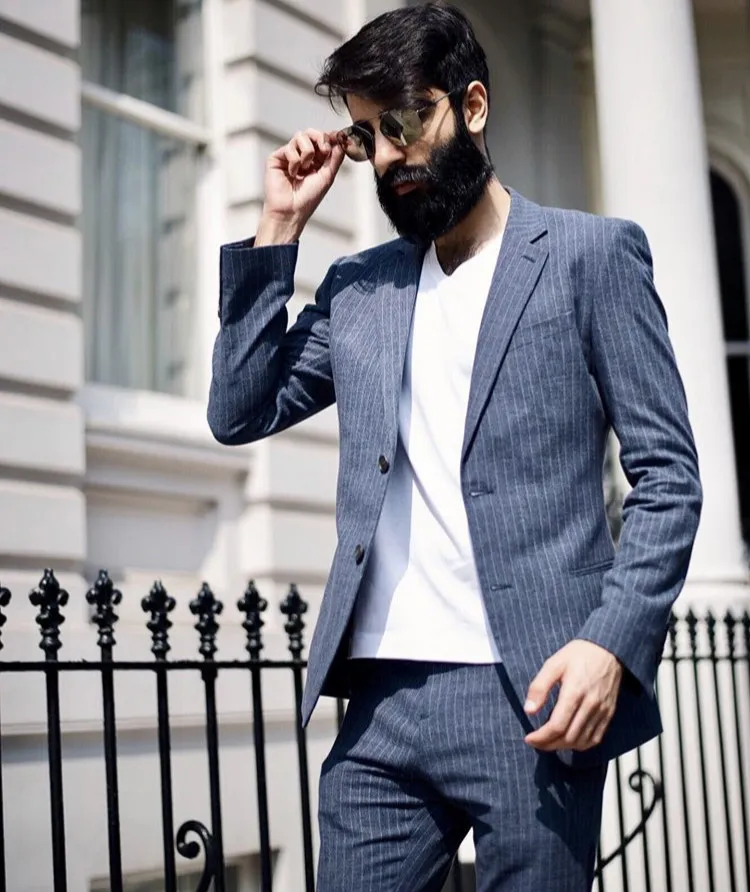 Grigio scuro Corda Strisce Casual Abiti da uomo Groomsmen Sposo Smoking da sposa Slim Fit Prom Party Suit Abiti da sposo Giacca Pantaloni