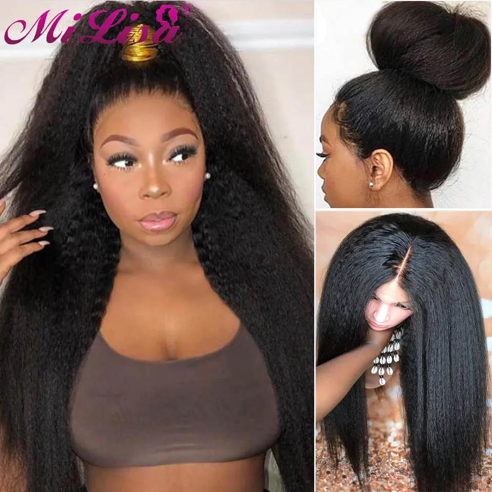 Hoge temperatuurvezel 13 * 4 kanten pruik synthetisch haar lange yaki rechte pruiken voor zwart / Afrikaans vrouwen natuurlijke haarlijn kapsels pruiken