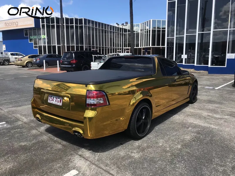 Hoge Stretch Chroom Goud Vinyl Wrap Full Car Wrapping Met Luchtbel Voertuig Covers Folie 1 52 20M Roll 5x65ft232F