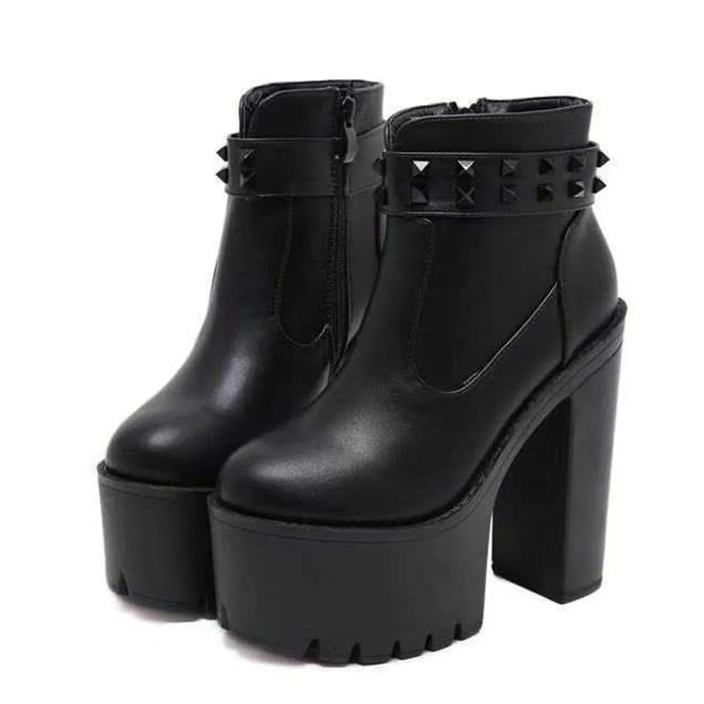 Black chain block heel ankle boots | River Island