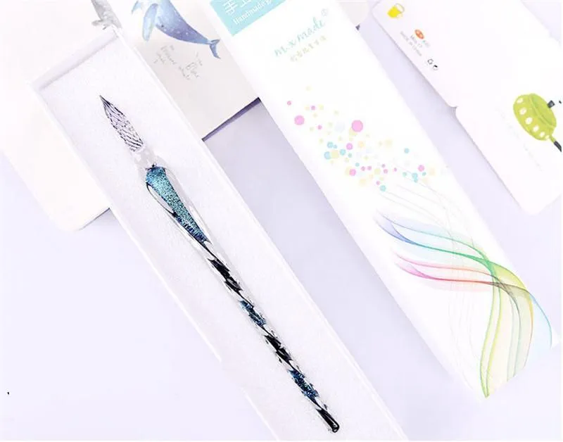 2 Stylos Plume En Verre Dip - Calligraphie - Couleurs Orchidée Étoilée Et Bleu Océan
