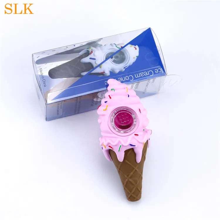 Cute ice cream pipe cone silicone pipe smoking hand pipes with glass thick bowl glass oil burner unique percolator silicone bong