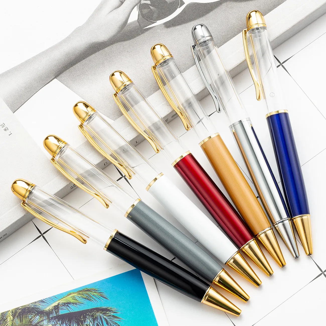 14 kleur creatieve diy grote lege tube balpen pennen metalen pen zelfvulling drijvende glitter gedroogde bloem kristallen pen student geschenk