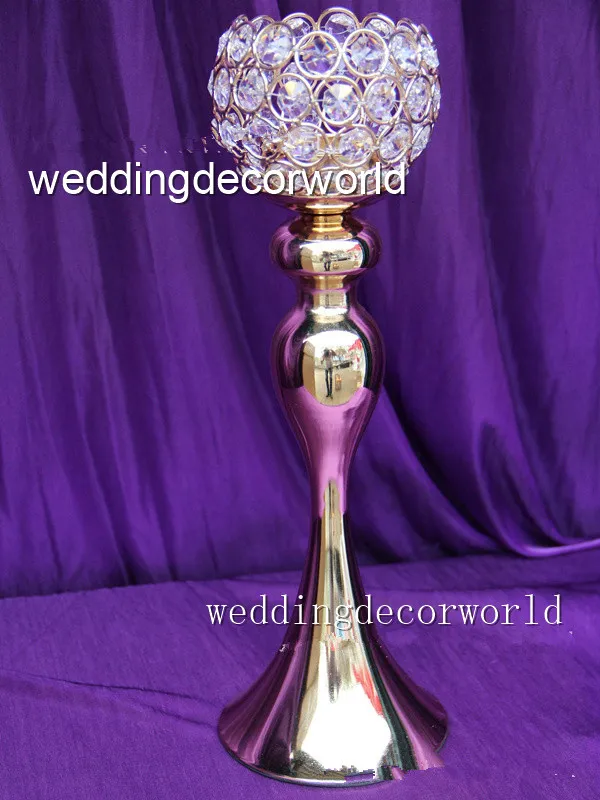 Novo estilo de prata de Metal bola de cristal Castiçais de Decoração de Casamento Romântico Flor de Pé Central de Mesa de castiçal com flor bowlor522