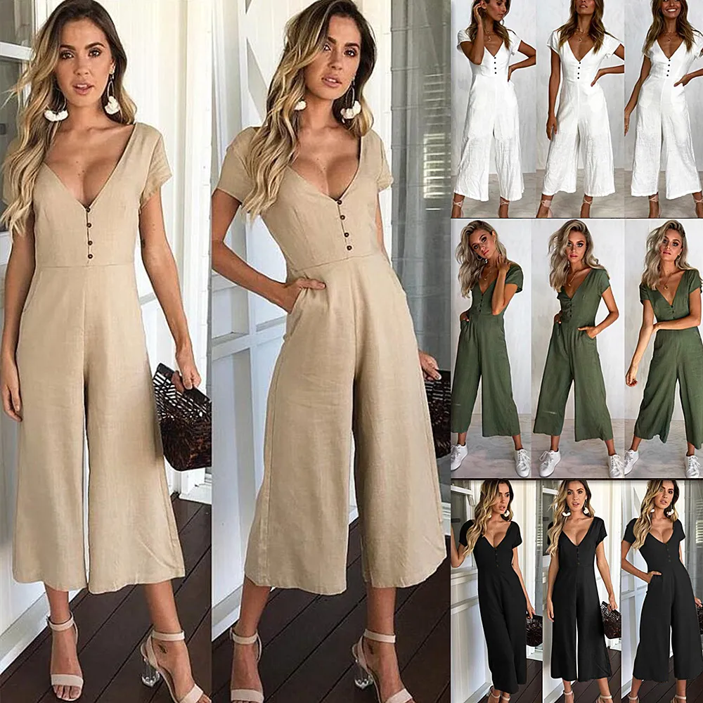 Dames Zomer Rompertjes Womens Jumpsuit Beach Casual Playsuits Plus Size Jumpsuit Voor Dames Beach Casual Jumpsuit J190534