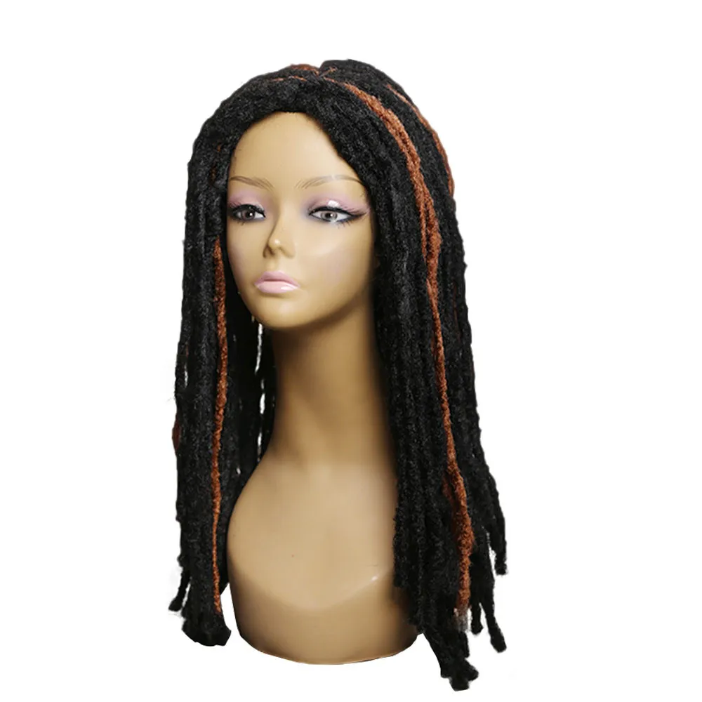 Parrucca per capelli Dreadlock sintetica lunga per donna Acconciatura Faux Locs parrucche intrecciate all'uncinetto marrone misto nero Fibra resistente al calore