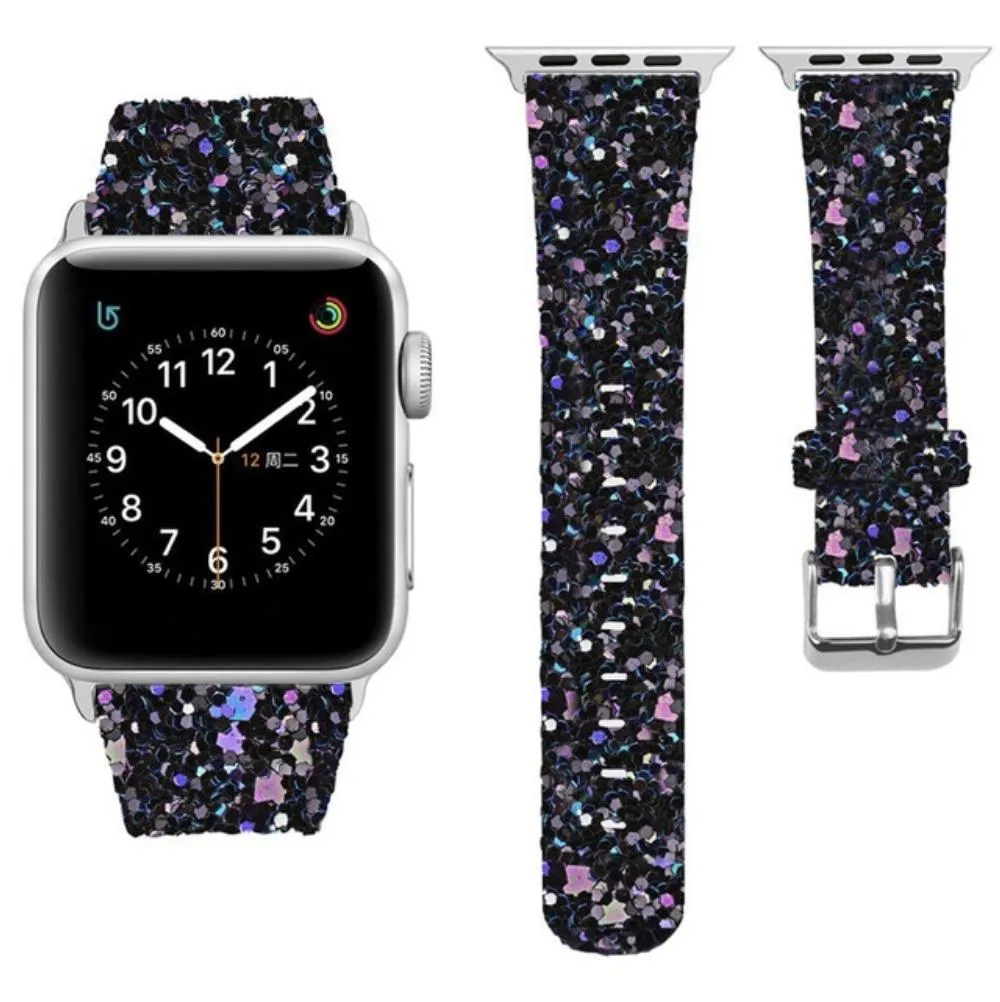 För Apple Watch Series 3/2/1 Läder Bling Luxury Iwatch Band Armbandsur Armband Strap Shiny Glitter Power 38mm 42mm