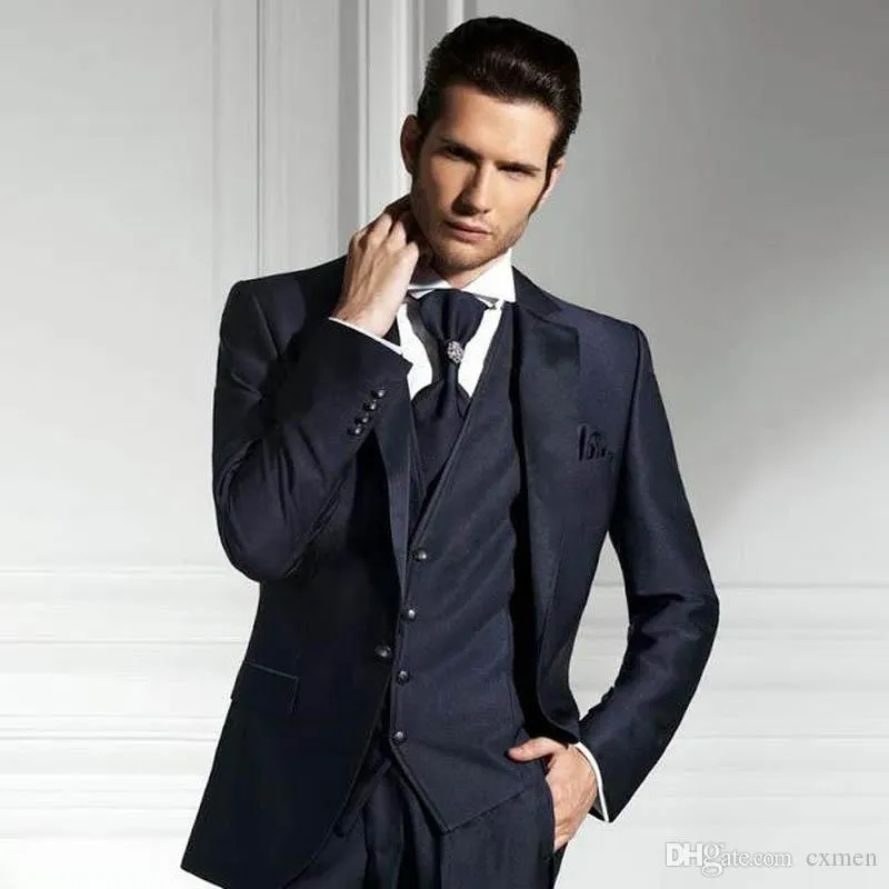 Navy Blue Men Wedding Suits Italian Groom Tuxedos Slim Fit Groomsmen Suit Forml Business Wear Bridegroom Blazers Men Suits online 3 Piece