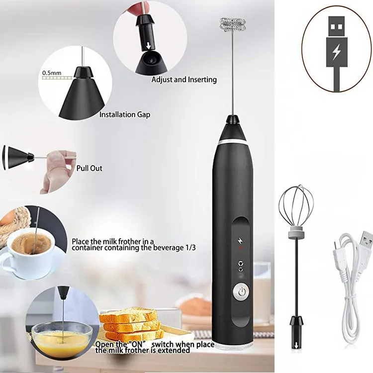 1pc 2 In 1 Electric Milk Frother Whisk Rechargeable Milk Frother Drink  Mixer With 2 Stainless Steel Whisk 3 Speed Adjustable Coffee Frother, Don't Miss These Great Deals