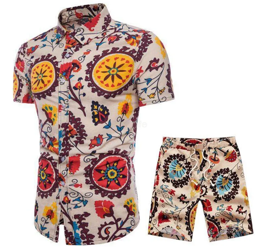 Men Summer Designer Suits Beach Seaside Holiday Floral Shirts Shorts Clothing Set 2pcs Floral Tracksuits Blouse and Trunk set LJJA2719-10