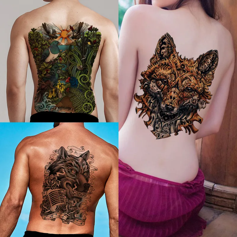 Best Full Back Chest Animal Large Waterproof Temporary Tattoo Forest Eagle  Fox Wolf Peacock Sticker Big Beauty Tattoo Design for Female Male