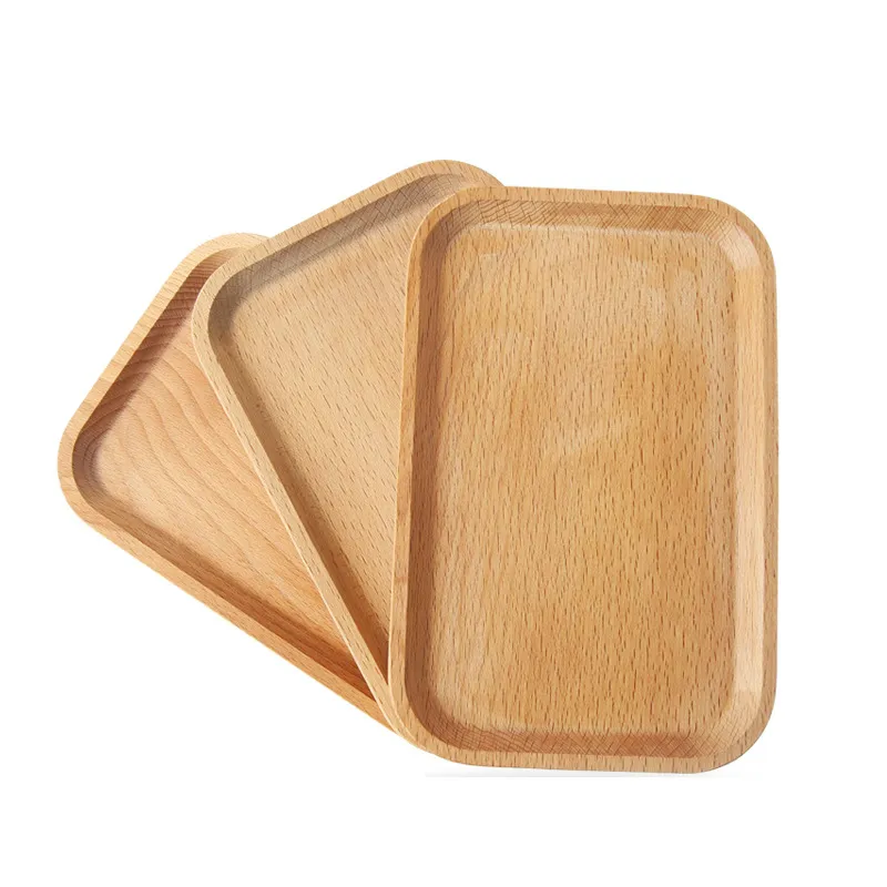 Wooden Plate Dish Square Fruits Platter Dish Dessert Biscuits Plate Dish Tea Server Tray Wood Cup Holder Bowl Pad Tableware Mat VF1574