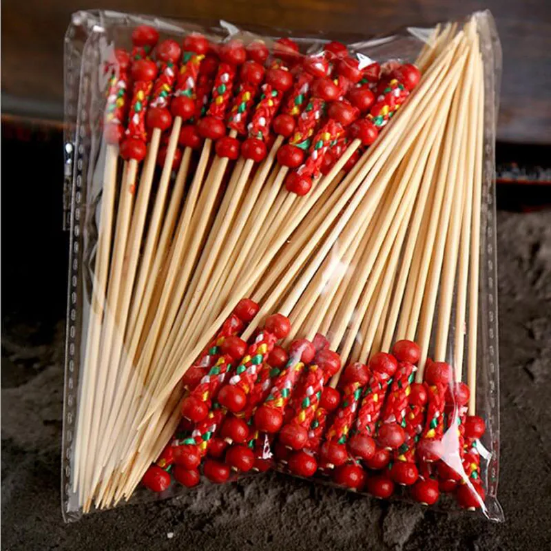 Beads Bamboo Cocktail Picks Food Sticks Disposable Toothpicks Party Buffet Fruit Sticks Wholesale Fast Shipping QW9698