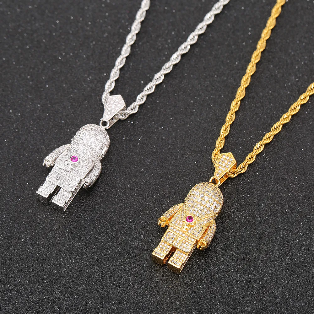 Hip Hop Street Fashion Gold Silver Color Plated Spaceman Necklace Micro Pave Zircon Iced Out Astronaut Pendant Necklace For Men4895052