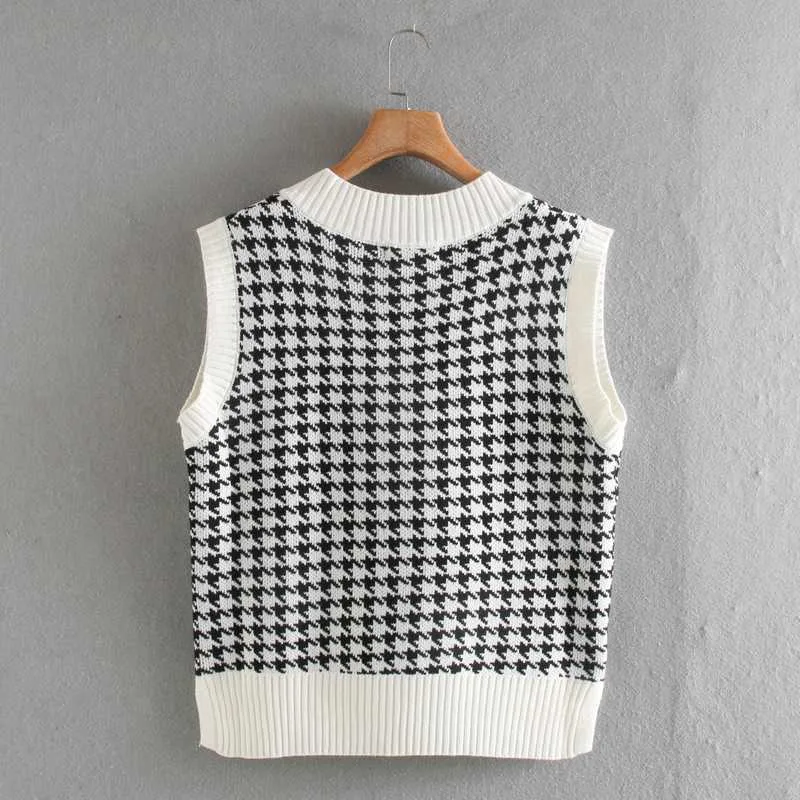 Knitted Vest Outfit Houndstooth Oversized Sweater Vest Sweater