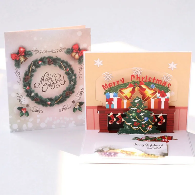 Merry Christmas Happy New Year Greeting Cards 3D Pop Up Xmas Tree Handmade Festive Party Supplies