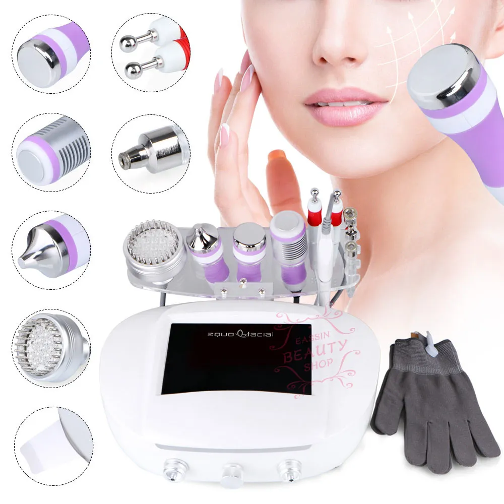 Hot Sale 6 In 1 Microdermabrasion For Acne Ultrasonic Cold Hammer Bio Galvanic Glove Facial Deep Cleansing Beauty Machine