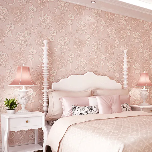 White Floral Paper 3D Modern Fashion Non-woven Flocking Wallpaper Rolls for  Bedroom Kids Room Flower Sticker room decoration