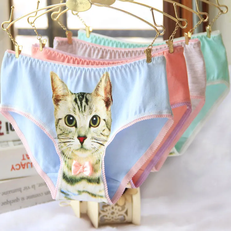 3D Cat Pattern Briefs Cotton Comet Cat Kitten Underwear for Women
