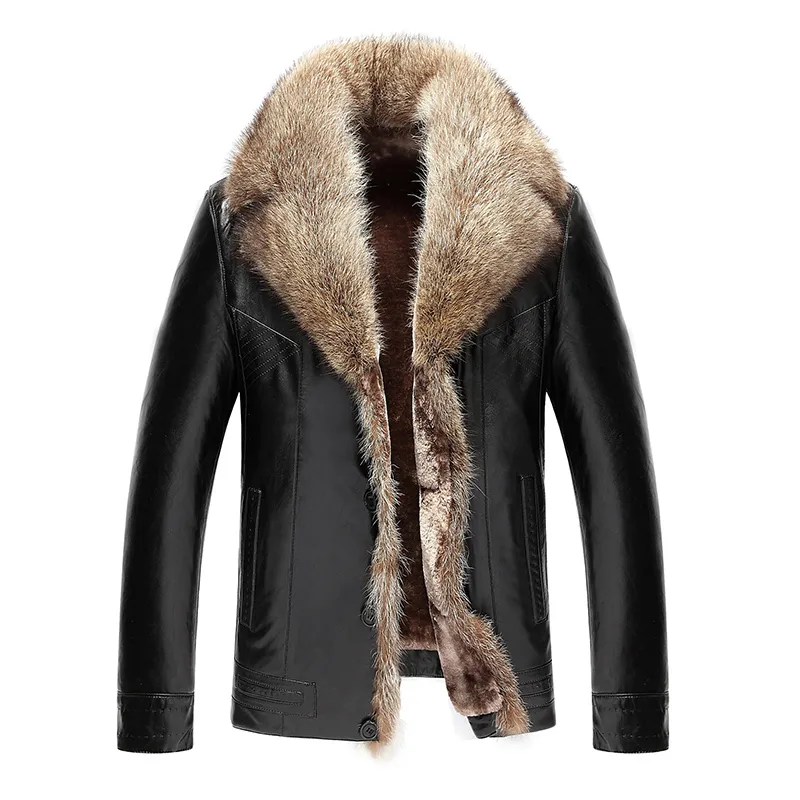 2018 Thick Faux Sheepskin Leather Mens Winter Leather Coats For Men With Raccoon Collar And Fur Lining From Tutucloth 134.16 DHgate.Com