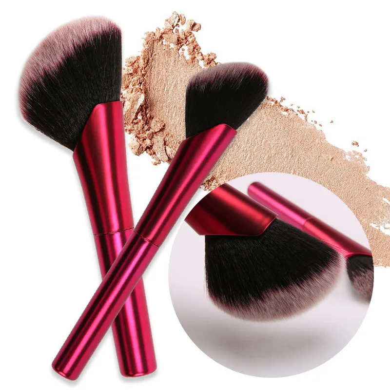 Oblique Head Makeup brushes for Loose powder Foundation Highlighter Face Blush Rose Red Handle Single Cosmetics Make up brush Tool