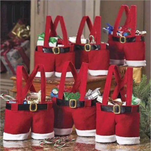 크리스마스 캔디 가방 산타 바지 선물 취급 가방 바구니 핸들과 바구니
