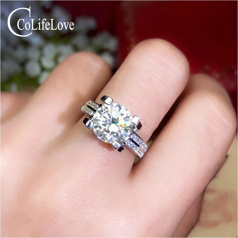 Gioielli CoLife Anello nuziale in argento Moissanite per donna Anello da 1 ct 2 ct 3 ct D Colore VVS1 Anello in moissanite di grado Anello di fidanzamento in argento 925