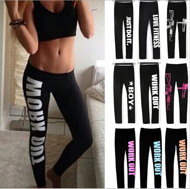 Femmes Leggings Marque De Mode Noir Fitness Leggins Fitness Imprimer Lettre Legging Sexy Slim Fitness Crayon Pantalon