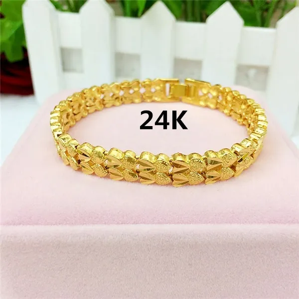 24K Gold Plated Chain Bracelets for Women or Men Fine Fashion Jewelry