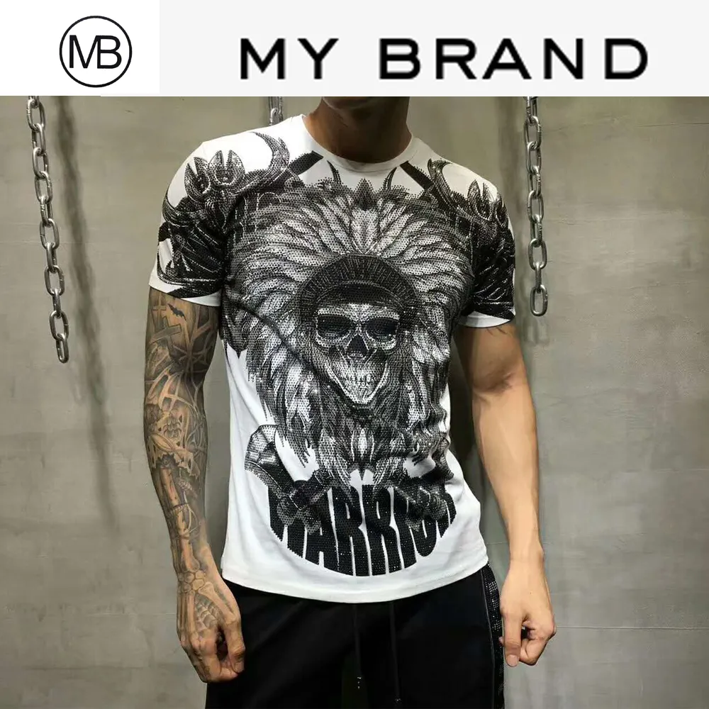 Mijn merk T-shirt Mens Designer T-shirts Mannen Wit Rode T-stuk Schedel Axe Stones T-shirt Warrior Crystal Letters Tops