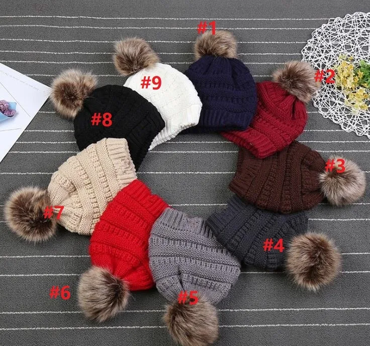 Çocuklar Ponpon kasketleri Bebek Örgü Kış Sıcak Şapka Kalın Sıkı Örme Beanie Cap Bobble Beanie Şapkalar 9 Renkler