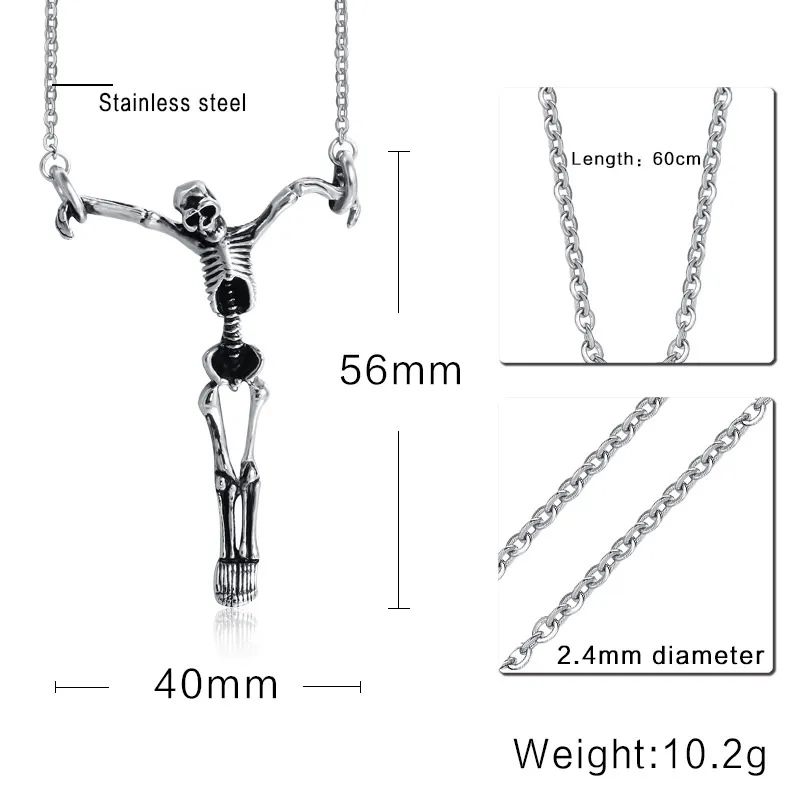 Stålfärg mode mäns skalle hänge halsband rostfritt stål länk kedja halsband smycken gåva för män pojkar j230235p