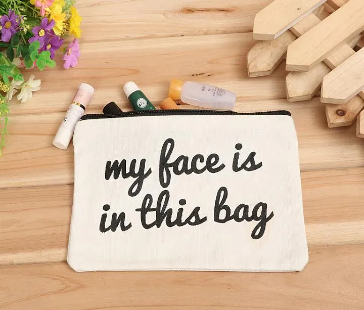 100 pcs 19cmx15cm personalizado logotipo cosmético bolsa de lona em branco bolsas de zíper de algodão sacos de maquiagem sem forro