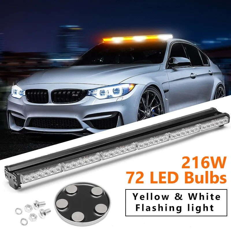 Freeshipping Gul White Car Truck Plow Response Säkerhet för polis 72 LED Nödströmsljus Blinkande Varning Arbetslampa 12V