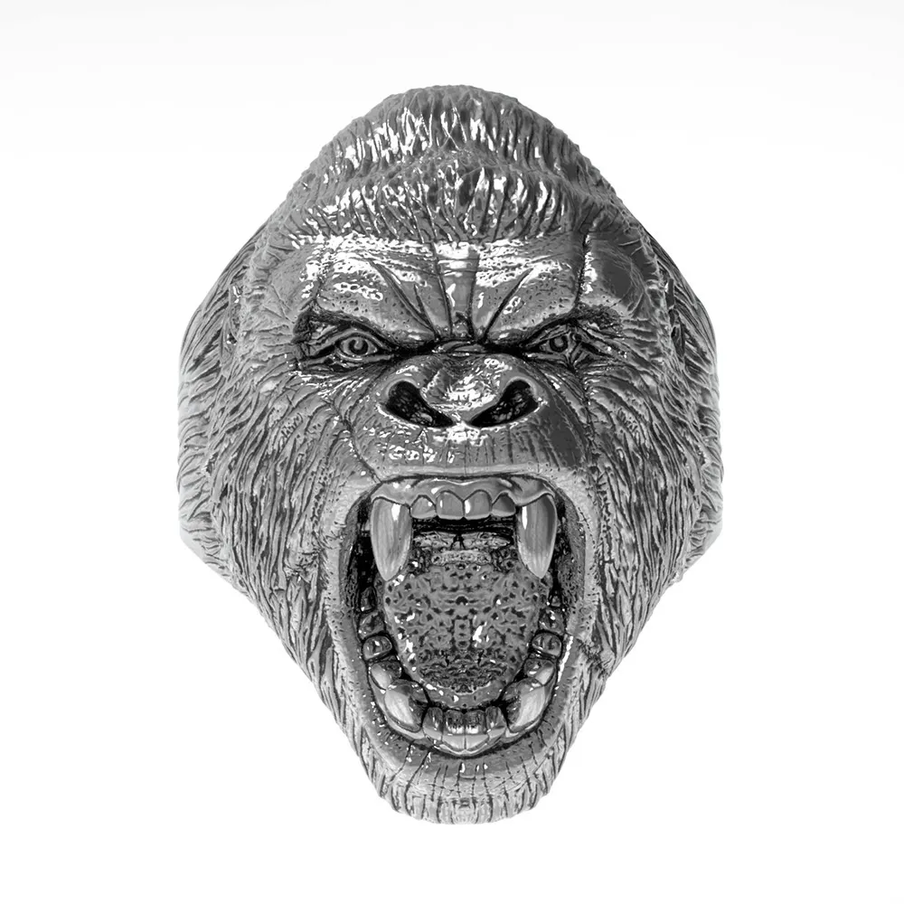 Anello da uomo in acciaio al titanio Anello da gorilla arrabbiato animale retrò Anello da locomotiva alla moda stile punk Misura 7-14